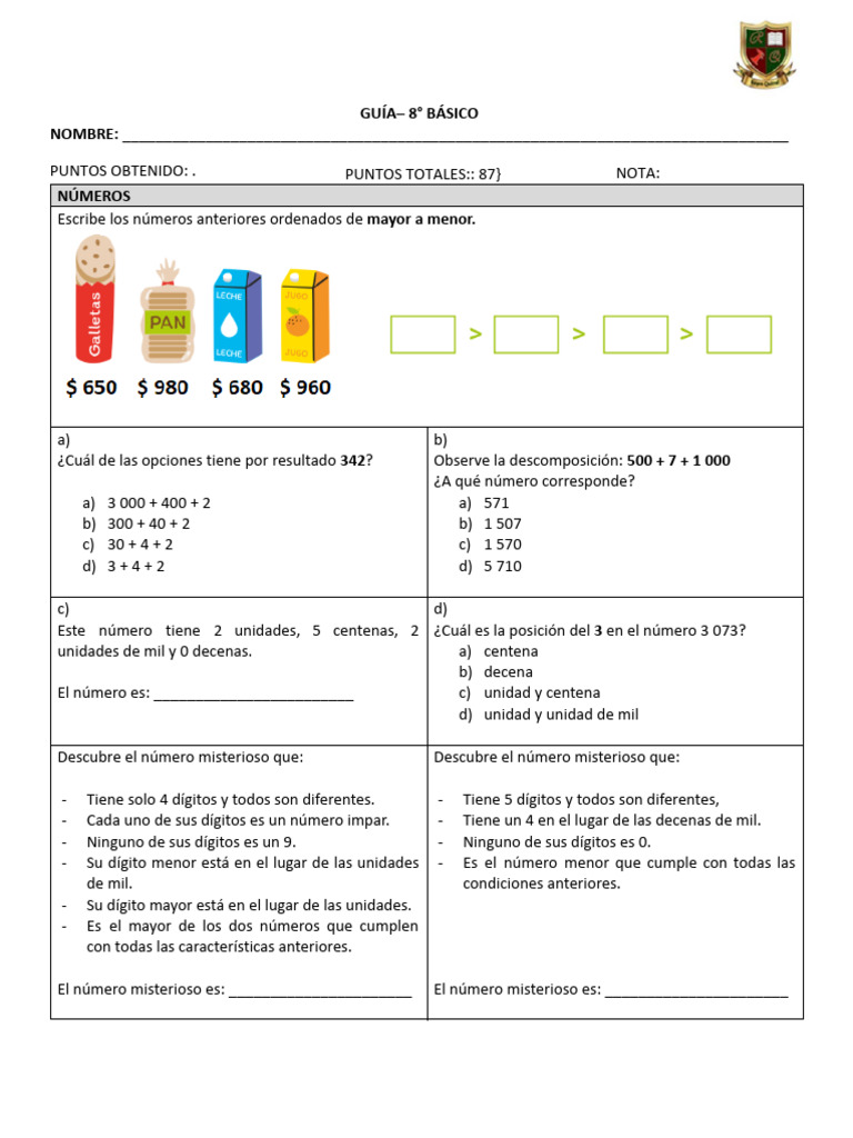 Guía de Matemáticas 8° Básico | PDF | Aritmética | Matemática Elemental