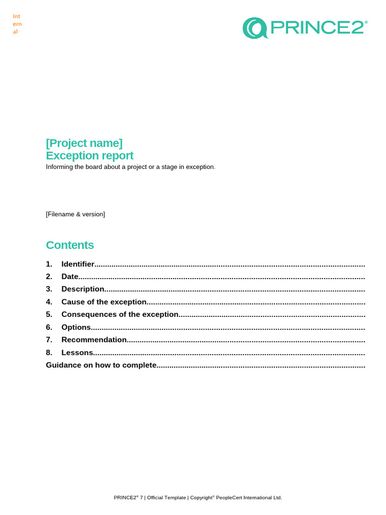 PRINCE2 Exception Report Template | PDF | Chess | Chess Theory