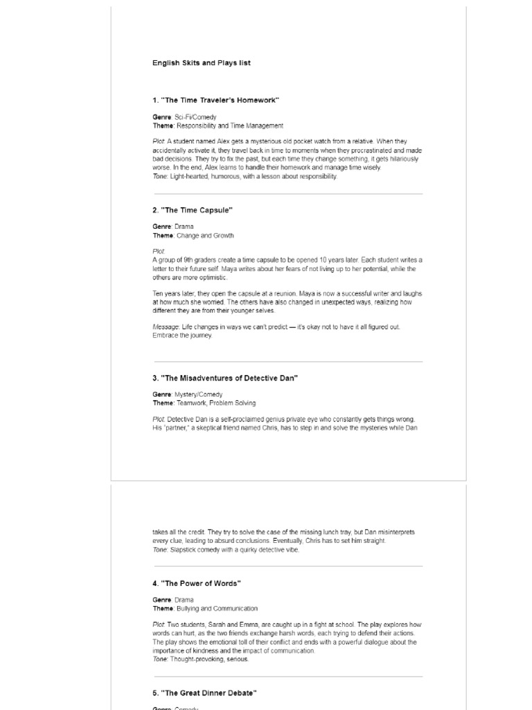 English Skits and Plays List | PDF