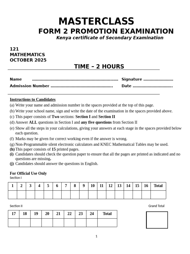 Kenya Form 2 Mathematics Exam 2025 | PDF | Line (Geometry) | Area