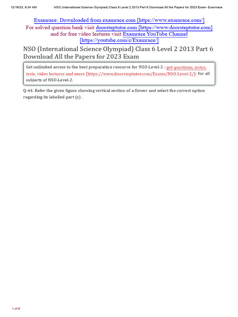 NSO Class 6 Level 2 Papers 2023 Download | PDF | Atmosphere | Applied ...