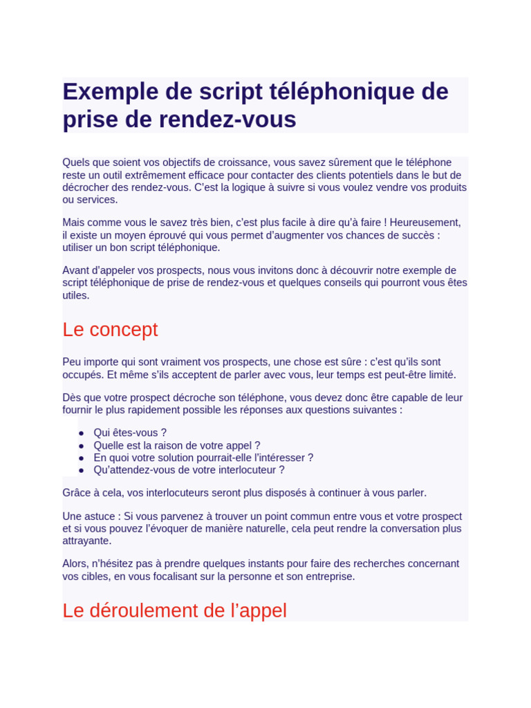 Exemple de script téléphonique efficace | PDF