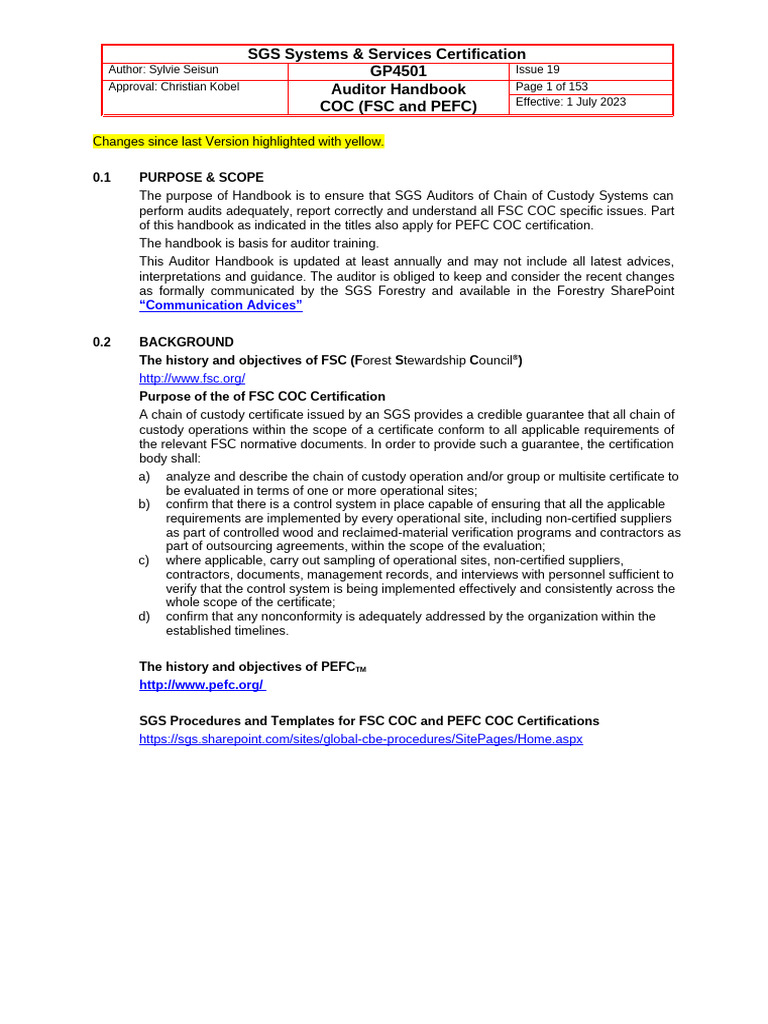 GP4501 FSC and PEFC COC Auditor Handbook | PDF | Audit | Forest ...