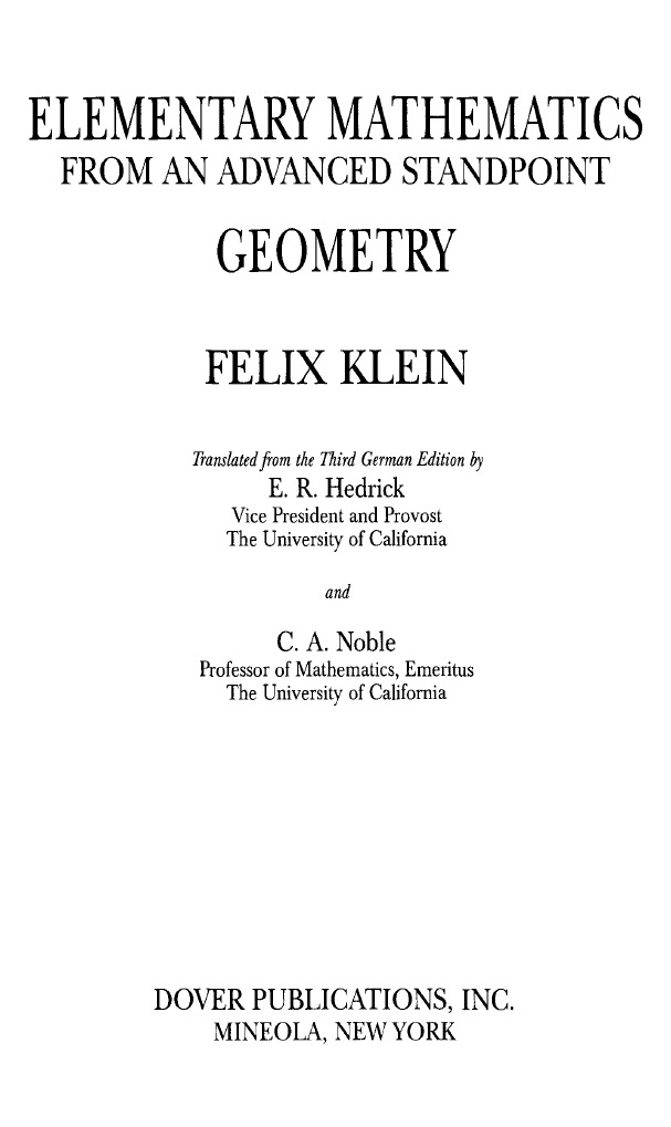 Elementary Mathematics From An Advanced Standpoint Geometry | PDF ...