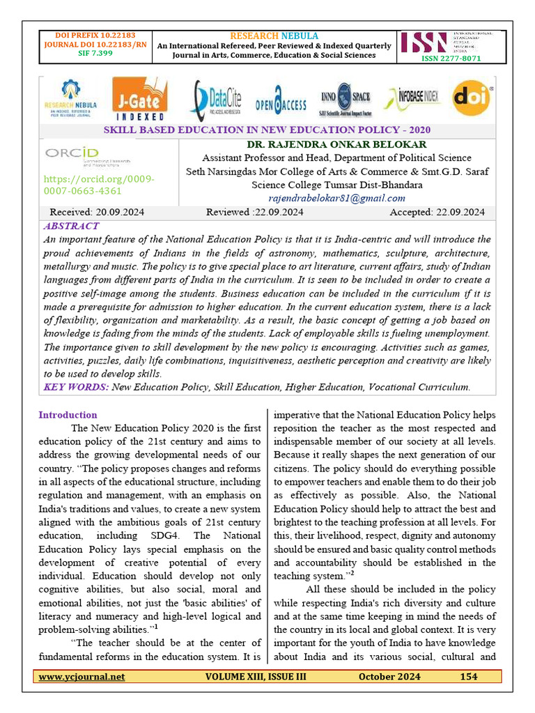 October 2024 Volume XIII, Issue III-154-157 | PDF | Science | University