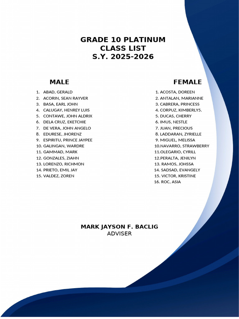 Grade 10 Platinum Class List 2025-2026 | PDF | Chess Theory | Chess