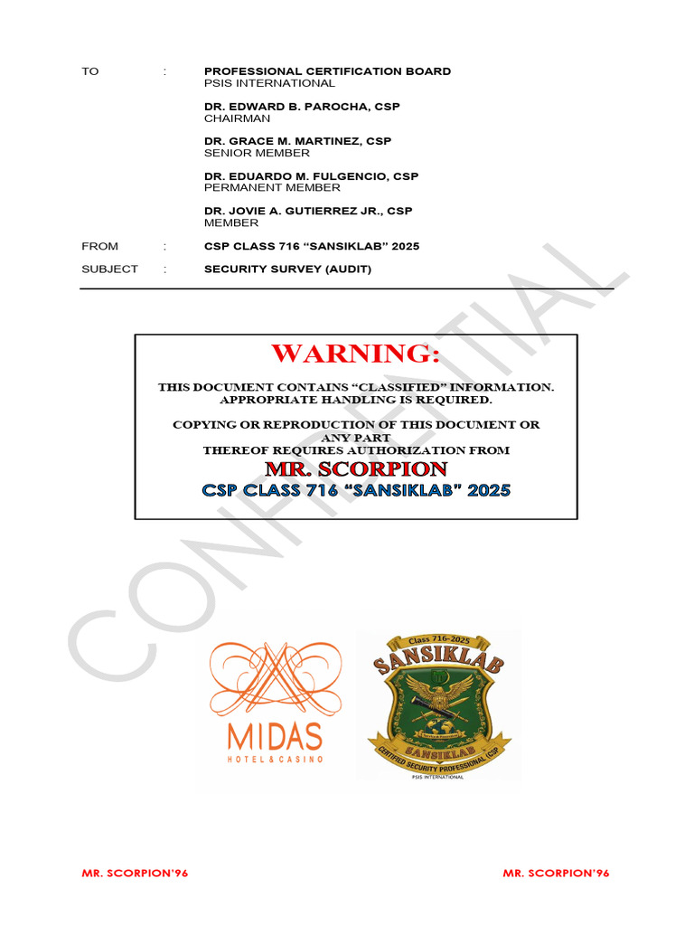 Midas Hotel Security Survey Report | PDF | Access Control | Lighting