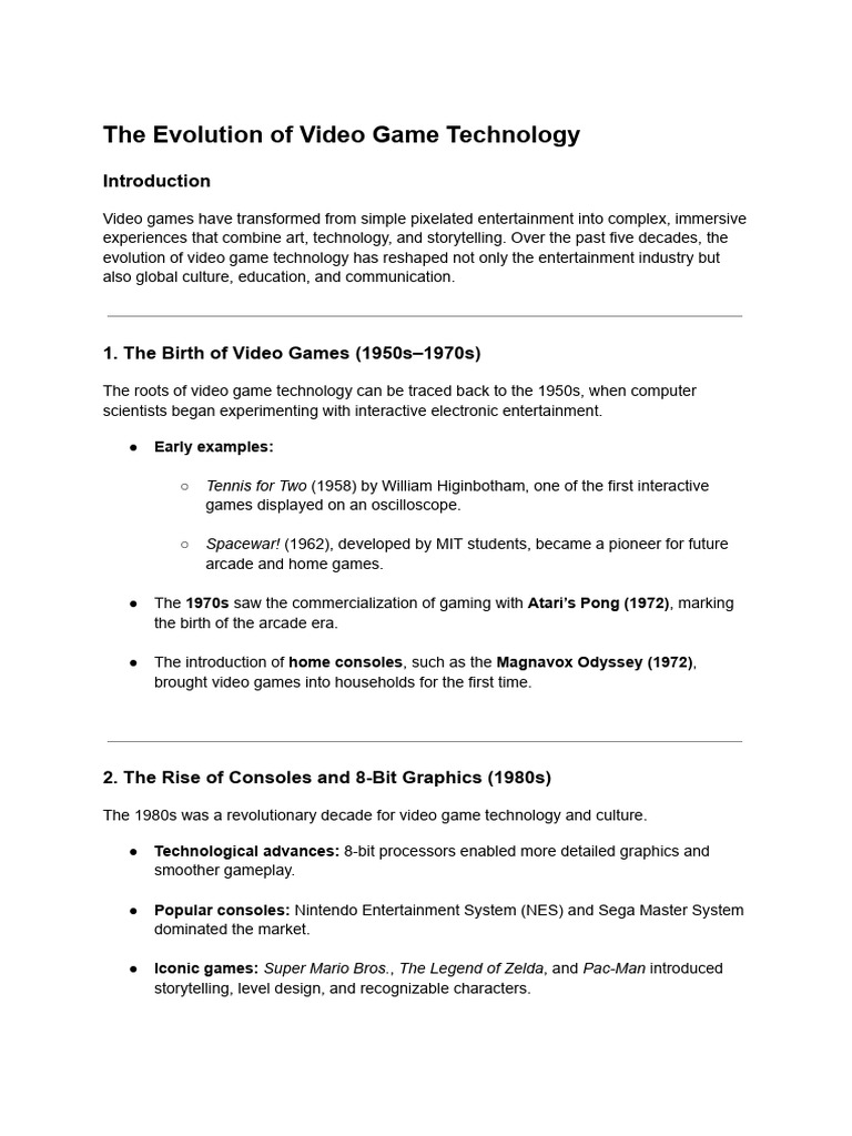 Evolution of Video Game Technology | PDF | Video Games | Virtual Reality
