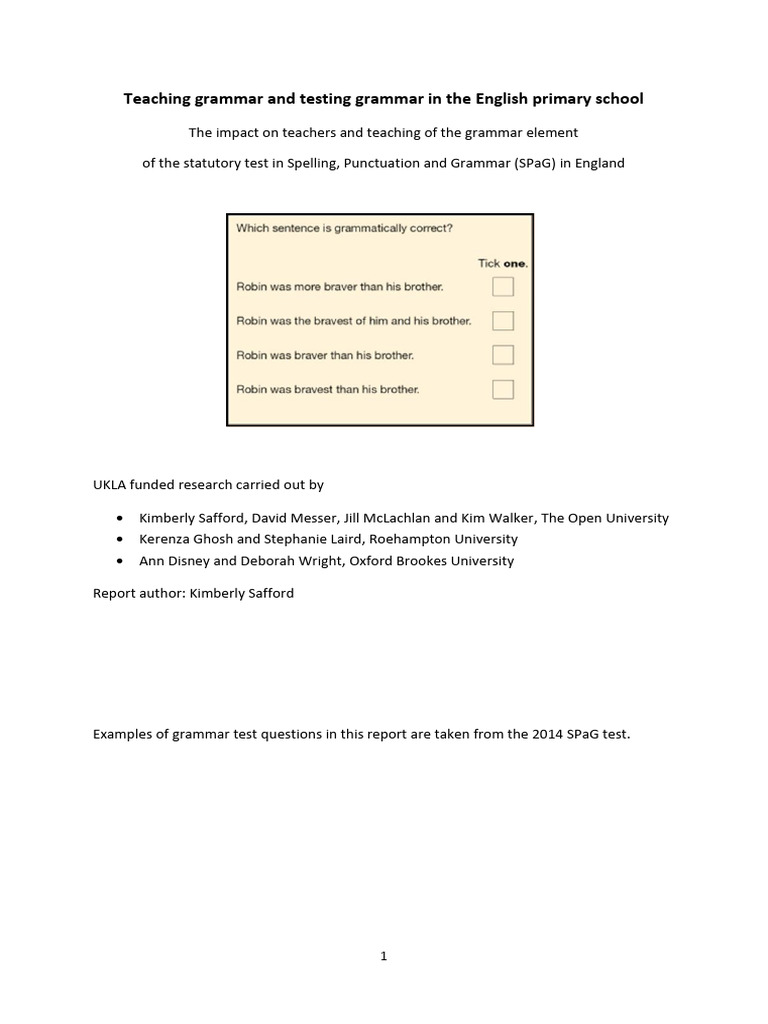 The Impact On Teachers and Teaching of SPaG | PDF | Teachers | Phrase