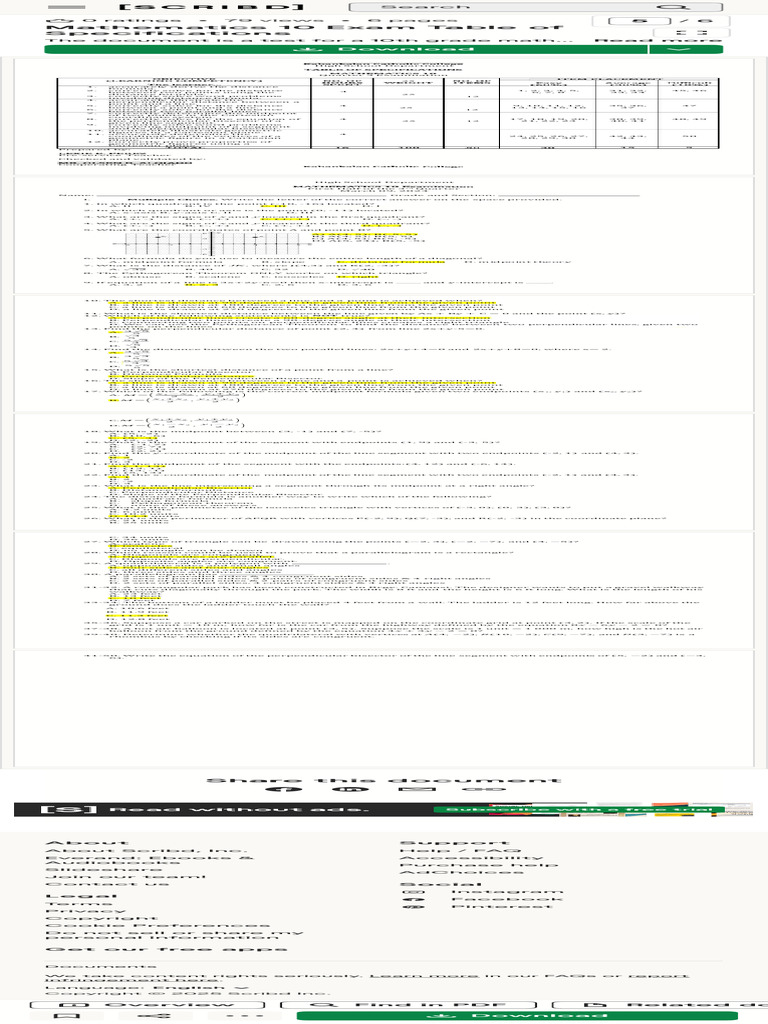 Mathematics 10 Exam Specifications Guide | PDF | Cartesian Coordinate ...