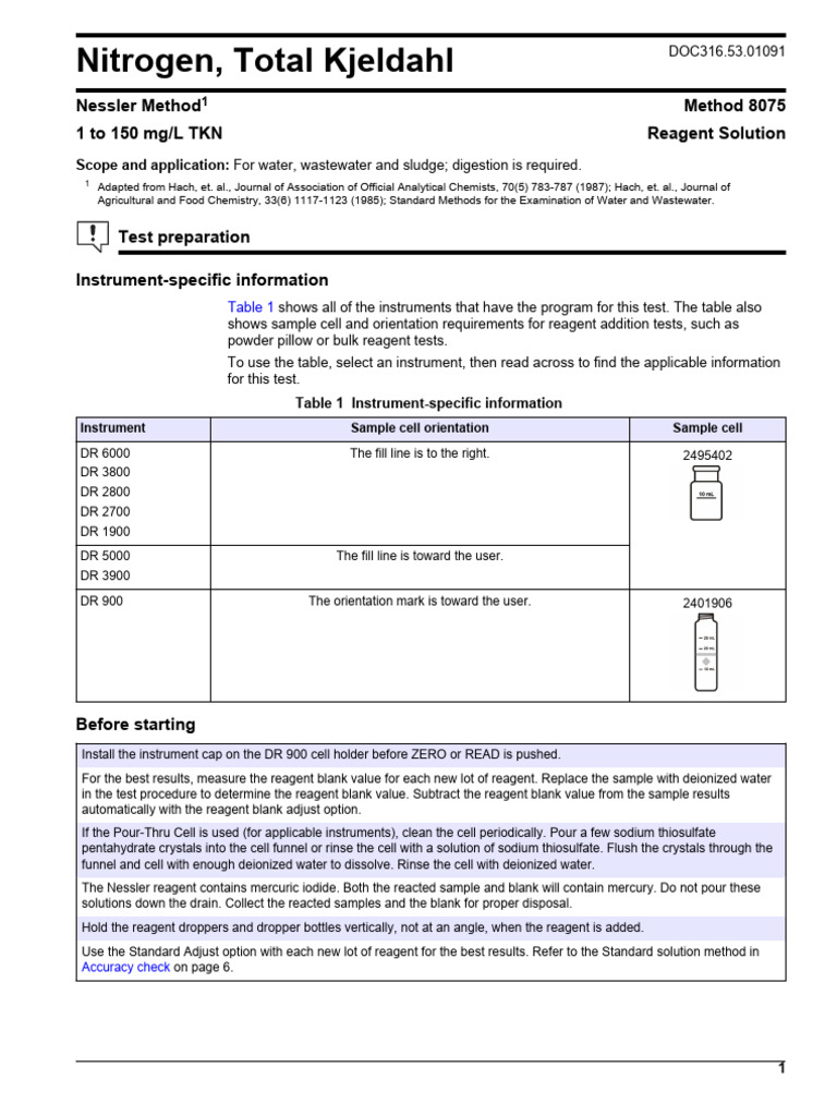 Total Kjeldahl Nitrogen Testing Guide | PDF | Spectrophotometry | Nitrogen