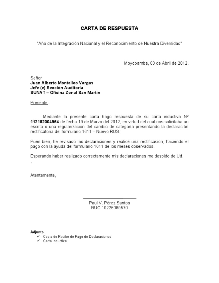 Carta de respuesta