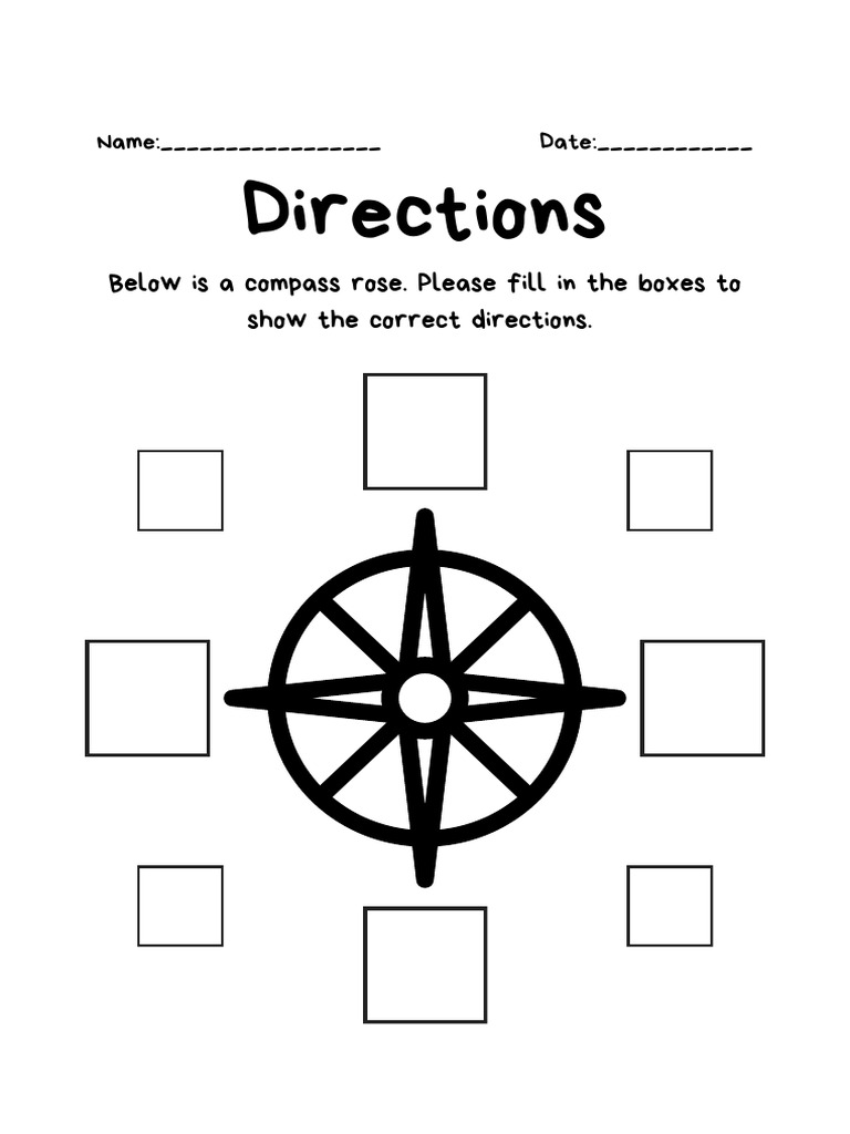 Compass Rose Direction Map Worksheet | PDF