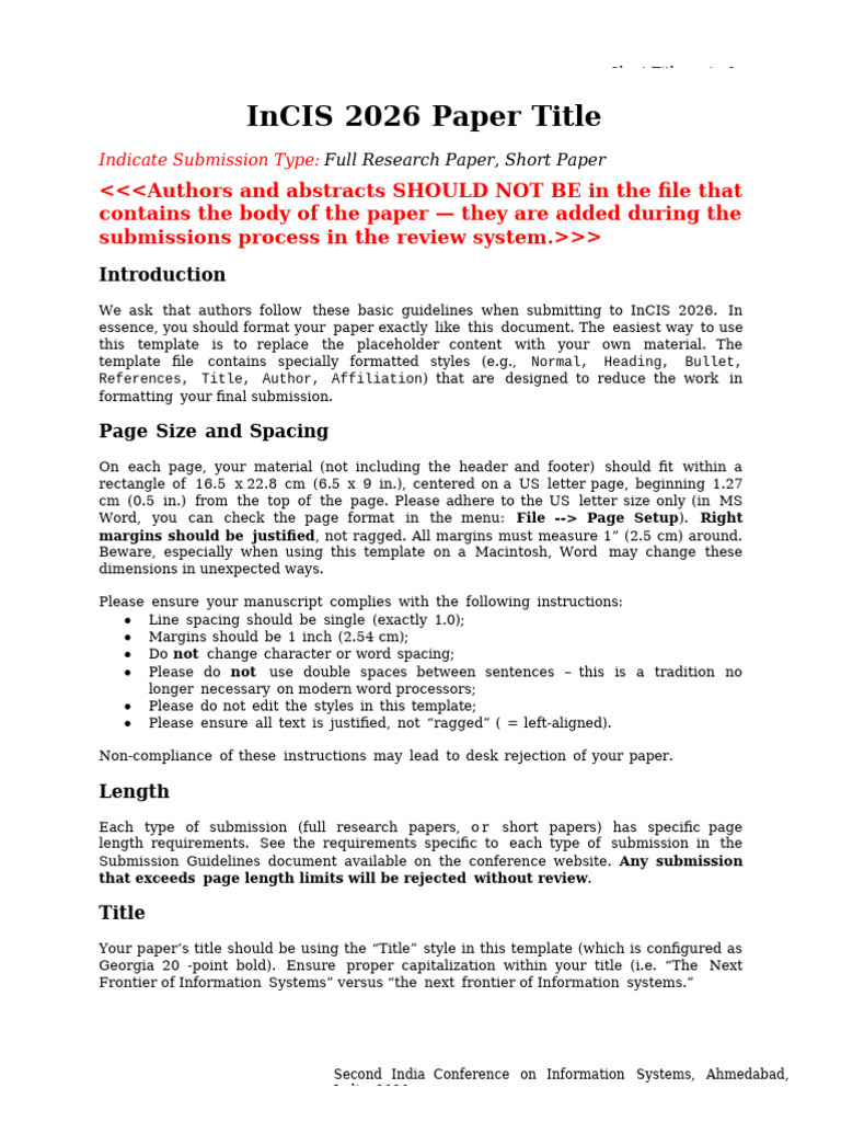 InCIS 2026 Submission Guidelines | PDF | Typefaces | Text