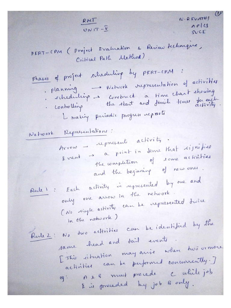 RMT Unit 4 CPM and PERT Notes | PDF