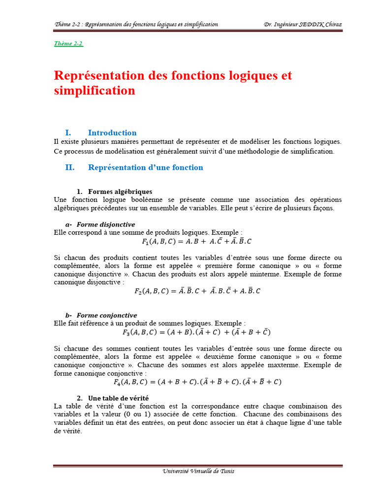 Représentation et simplification logique | PDF | Algèbre de Boole ...