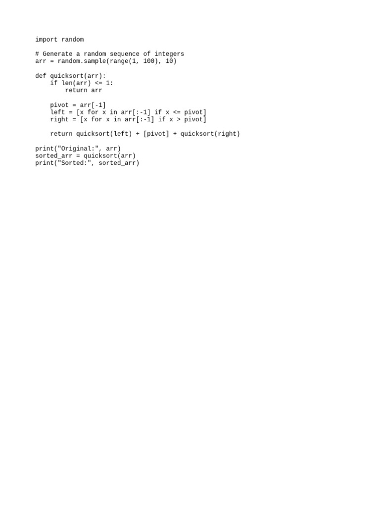 QuickSort Algorithm in Python Code | PDF