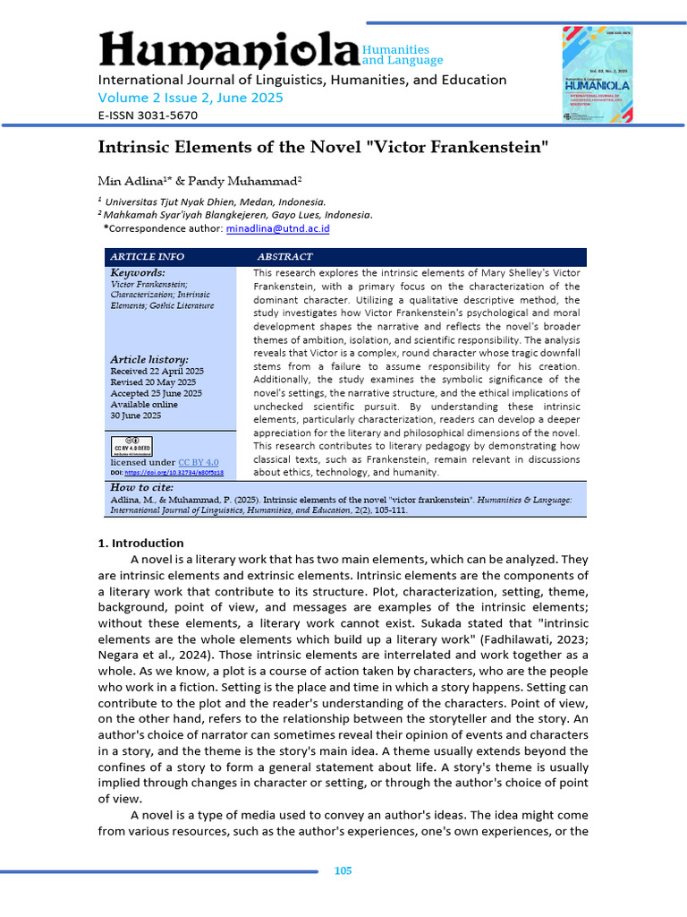 Intrinsic Elements of Victor Frankenstein | PDF | Narrative | Frankenstein