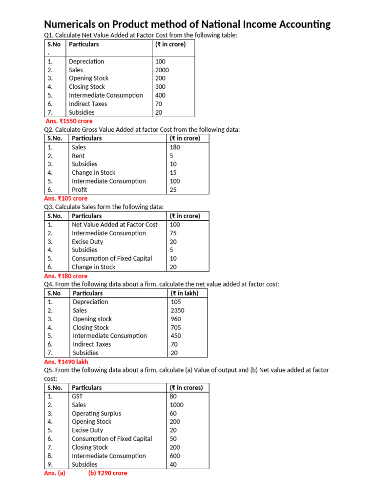 Numericals On Product Method of National Income Accounting | PDF ...