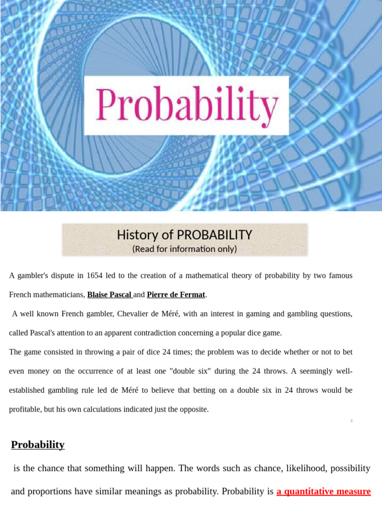 History and Basics of Probability | PDF | Probability Distribution ...