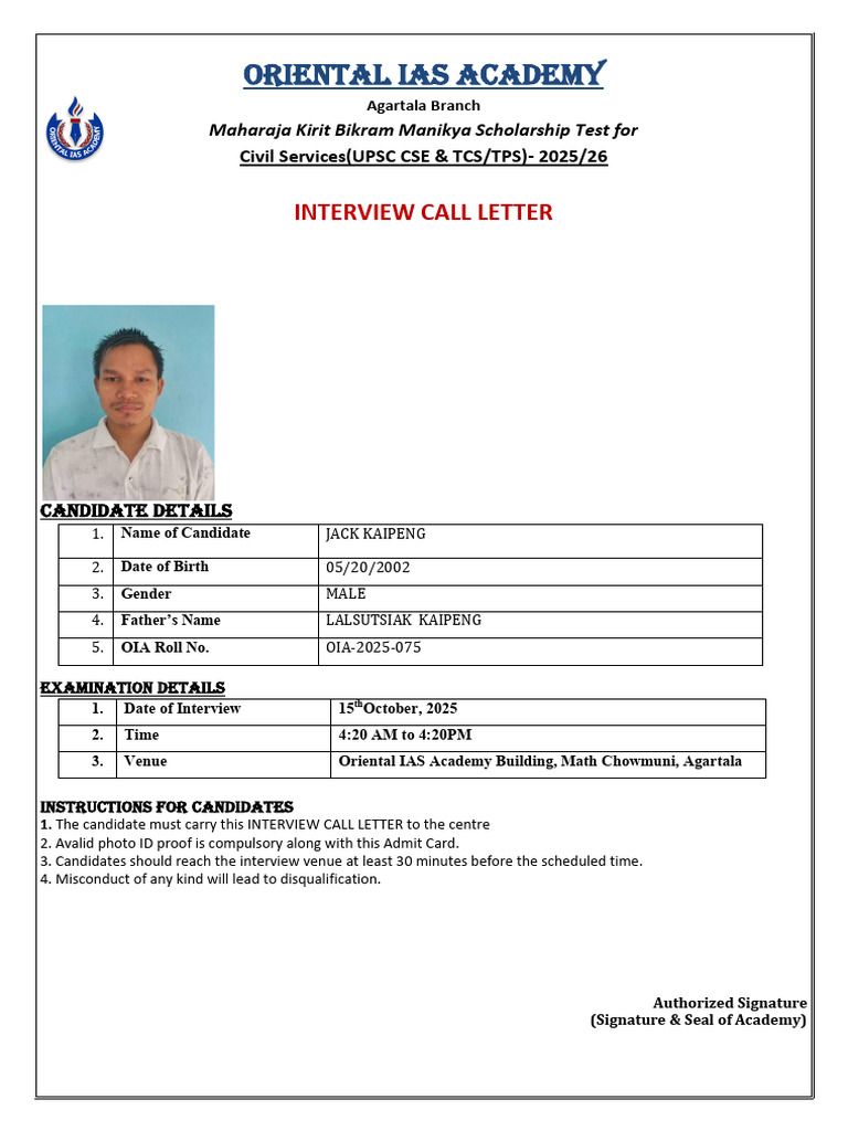 Interview Call Letter Jack Kaipeng | PDF