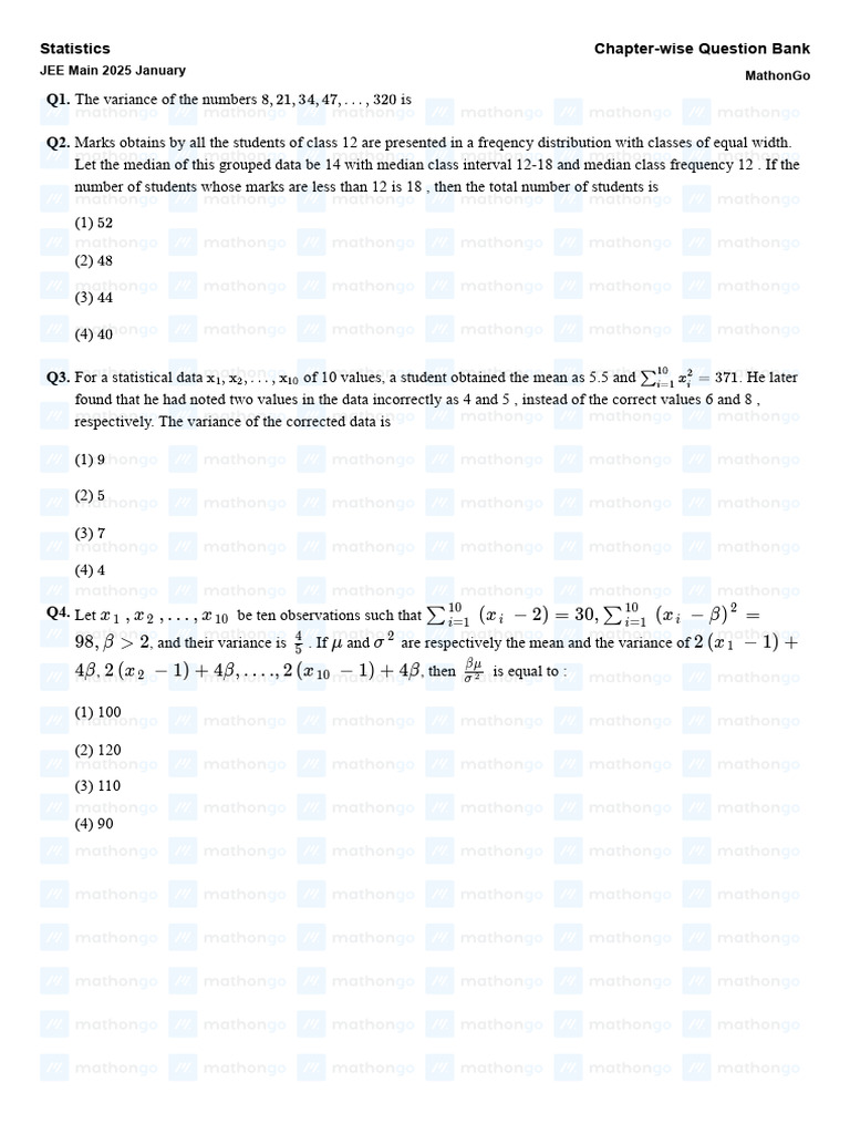 Class 12 Statistics Variance and Median | PDF | Statistical Inference ...