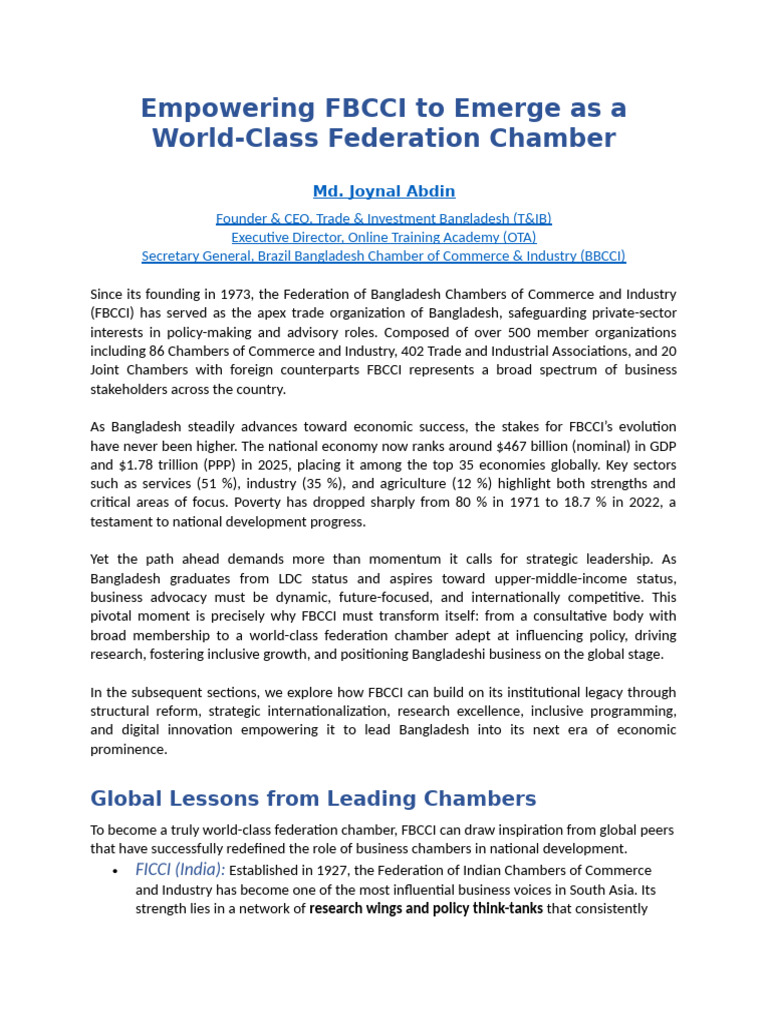 Empowering FBCCI To Emerge As A World | PDF | Entrepreneurship | Governance