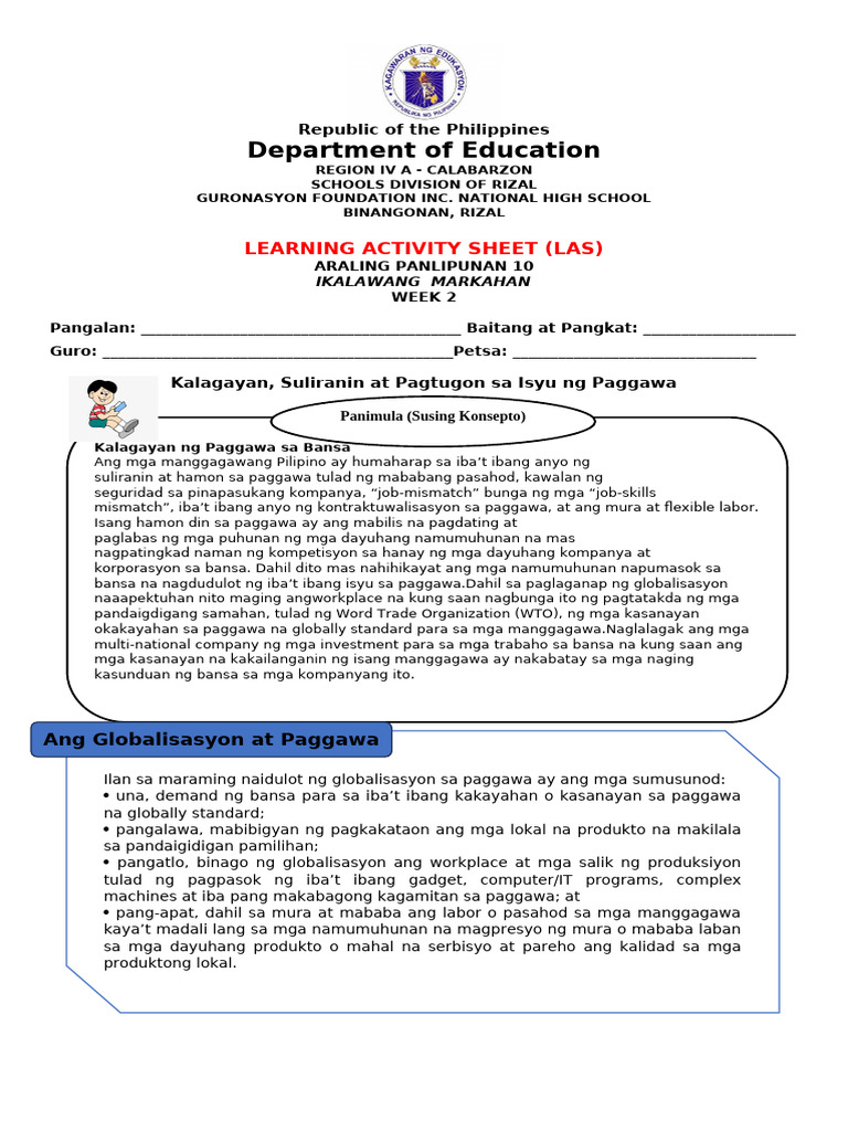 Department of Education: Learning Activity Sheet (Las) | PDF
