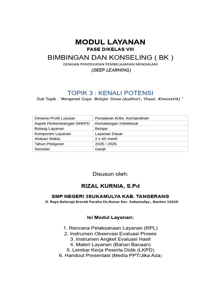 Integrasi Gaya Belajar dalam RPL BK | PDF