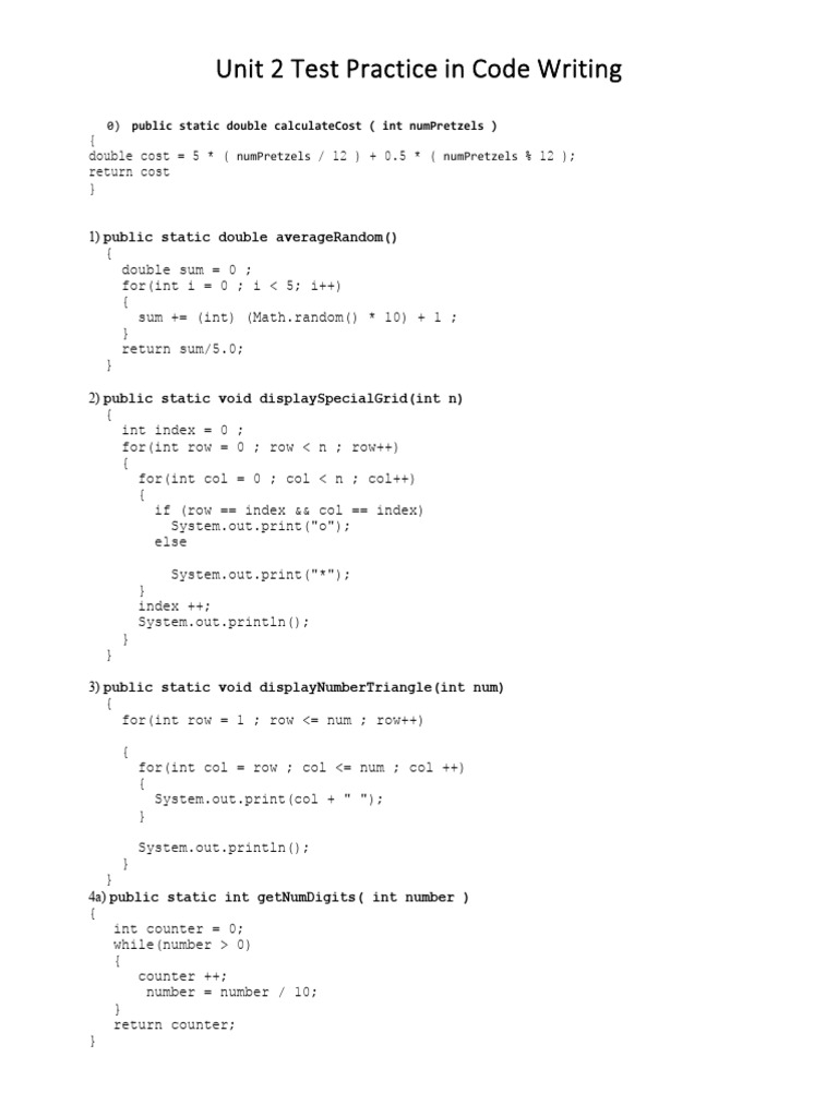 Java Code Writing Unit 2 Practice | PDF | Computer Programming ...