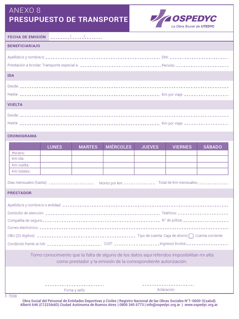 Anexo 8 Presupuesto de Transporte 1 | PDF