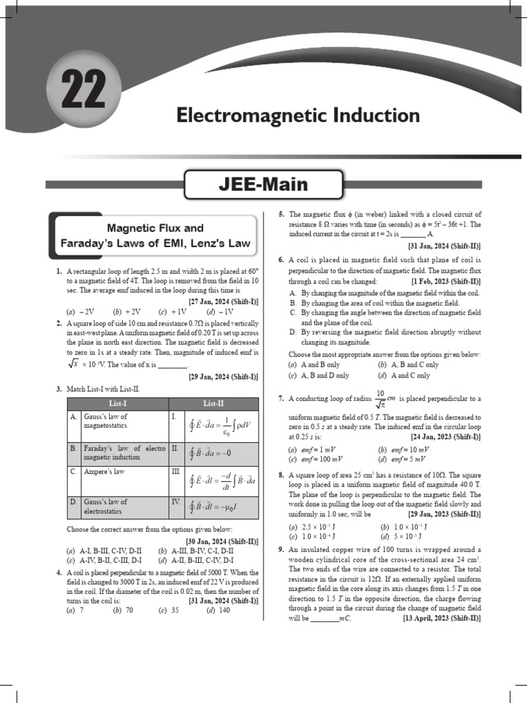 Electromagnetic Induction Problems and Solutions | PDF ...