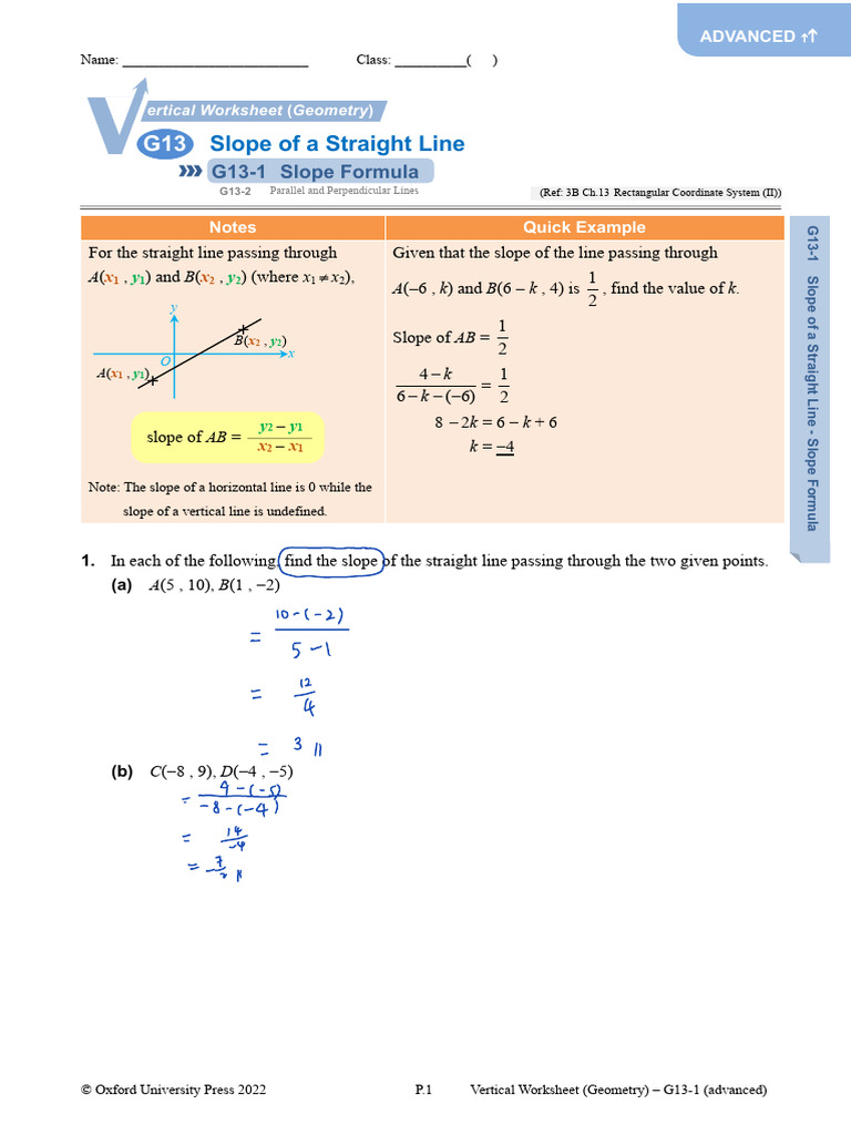 OJM VerticalWS G13 1 Adv e | PDF | Line (Geometry) | Slope
