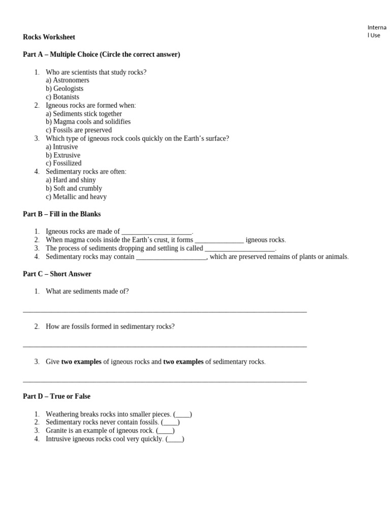 Rocks Worksheet | PDF