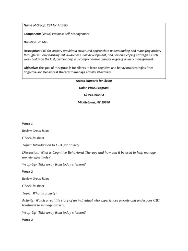 CBT for Anxiety: 12-Week Program Guide | PDF | Cognitive Behavioral ...