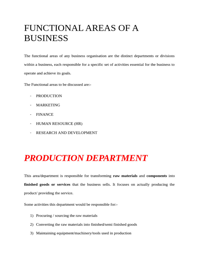 Functional Areas of A Business | PDF | Marketing | Sales