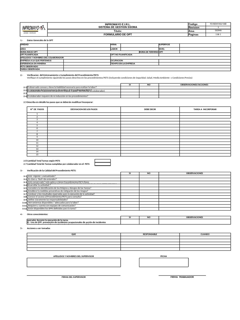 Formulario de Verificación OPT SSOMA | PDF