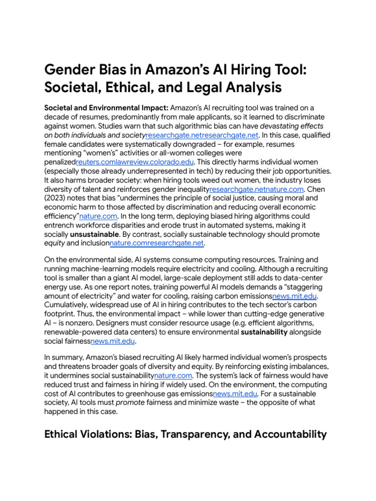 Gender Bias in Amazon's AI Hiring Tool | PDF | Artificial Intelligence ...