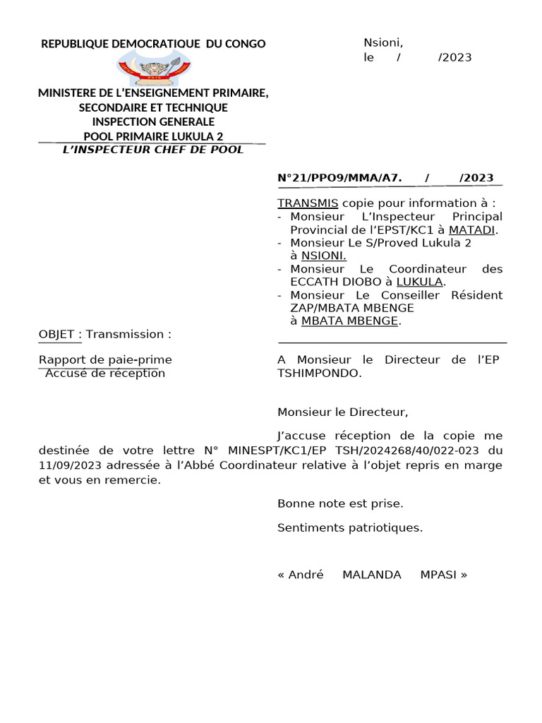 Rapport de paie-prime RDC 2023 | PDF