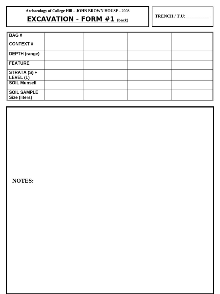 Archaeological Excavation Form 2008 | PDF