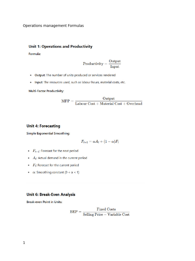 Operations Management Formulas | PDF