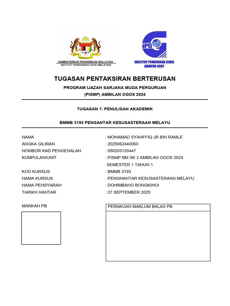 PB 1 Penulisan BMMB 3193 | PDF