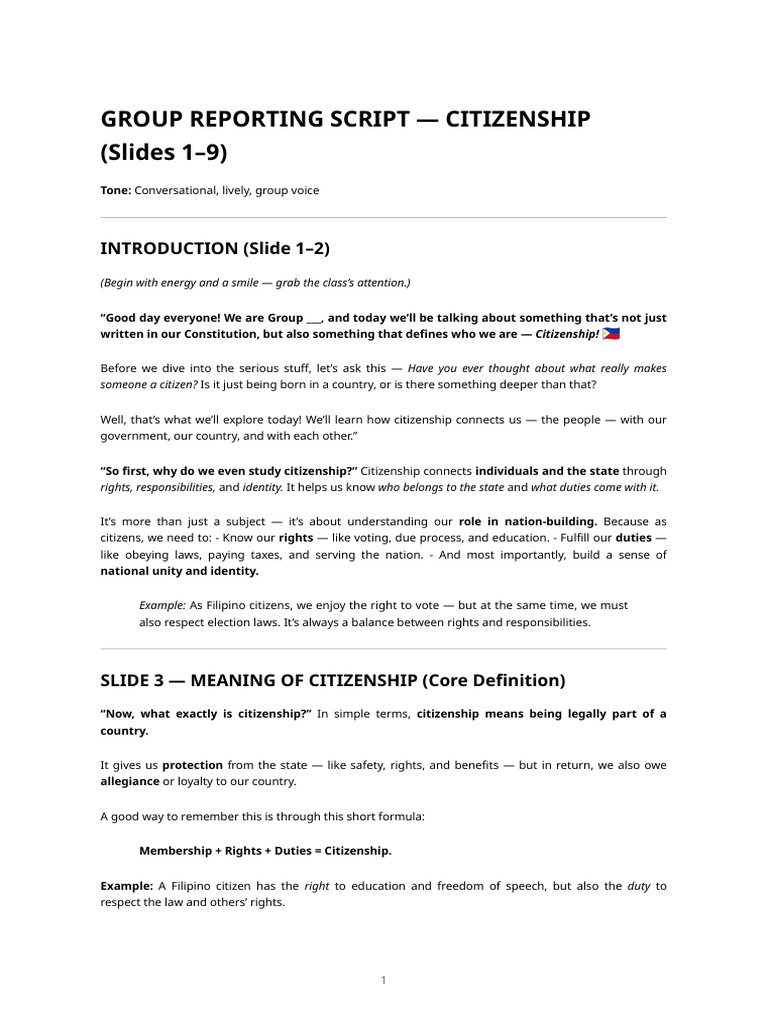 Understanding Citizenship: Rights & Duties | PDF | Citizenship | Justice