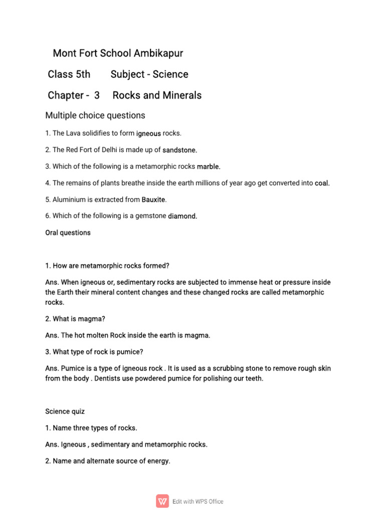 Chapter Three Rocks and Minerals | PDF