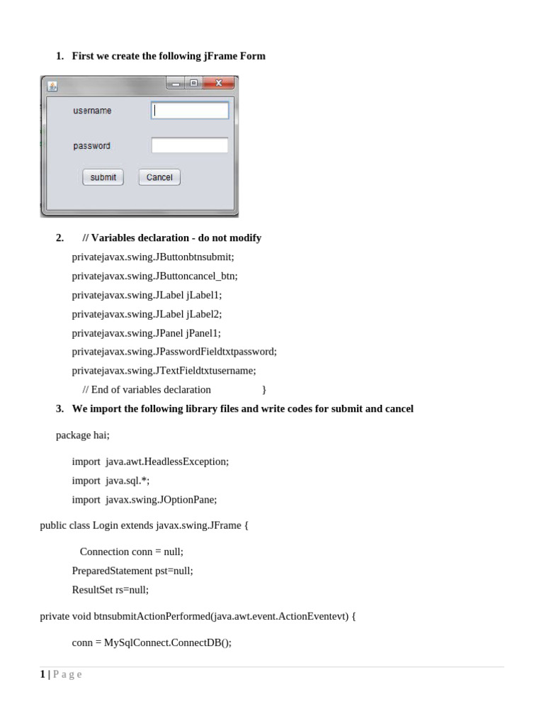 Java Login and Student Registration Form | PDF | String (Computer ...