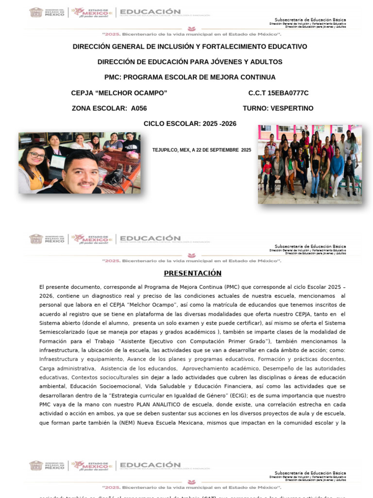 Programa de Mejora Continua 2025-2026 | PDF | Inclusión (Educación ...