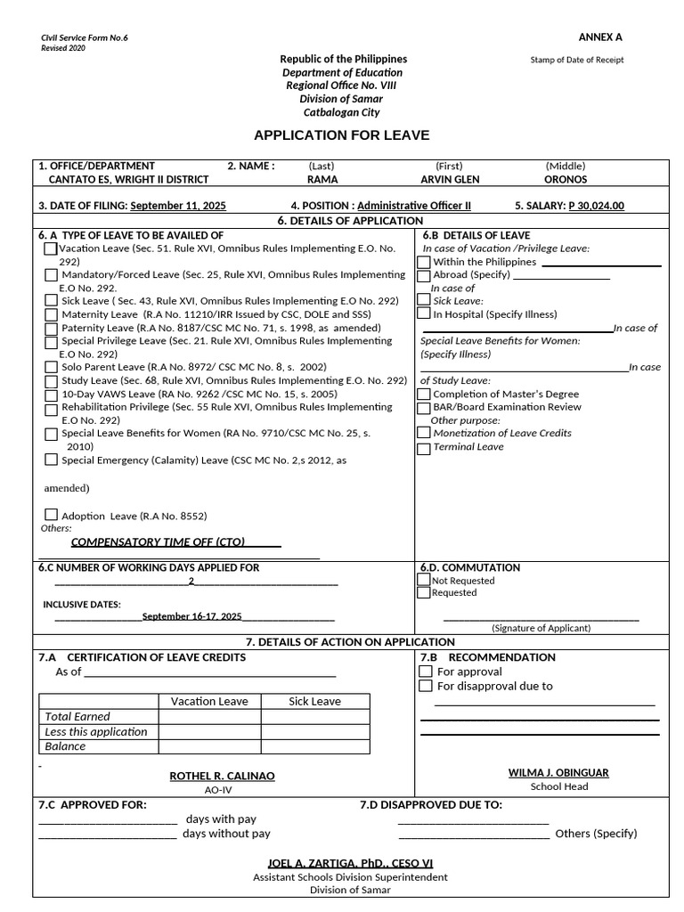 Civil Service Leave Application Form | PDF