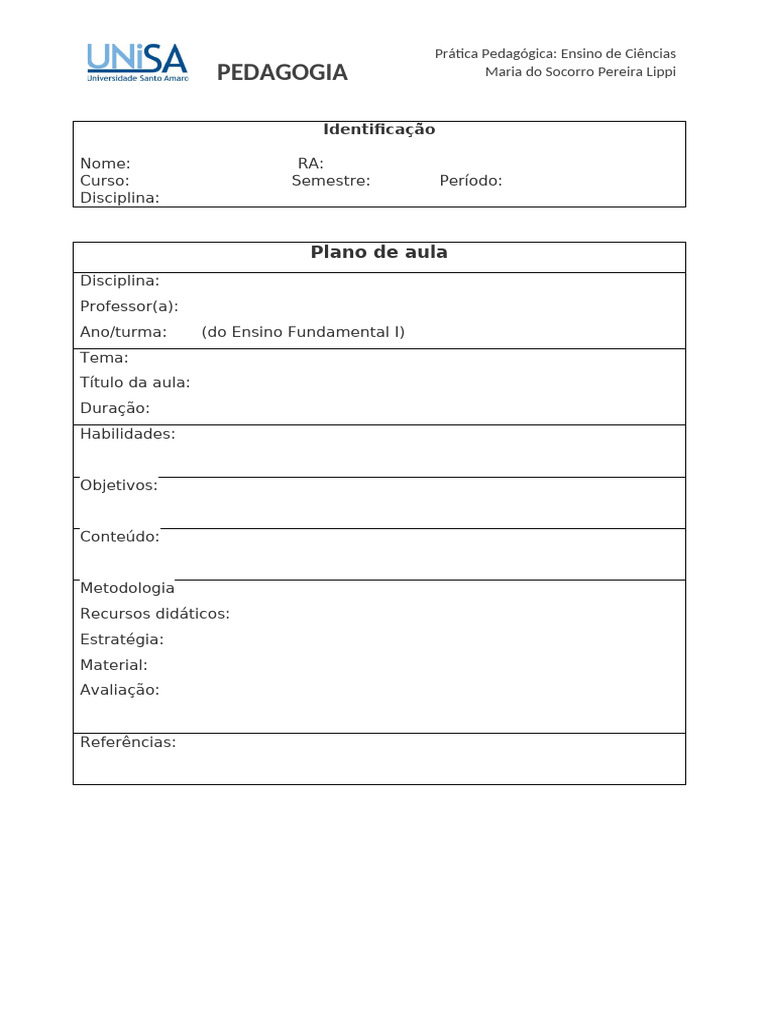 Plano de Aula... em Branco | PDF