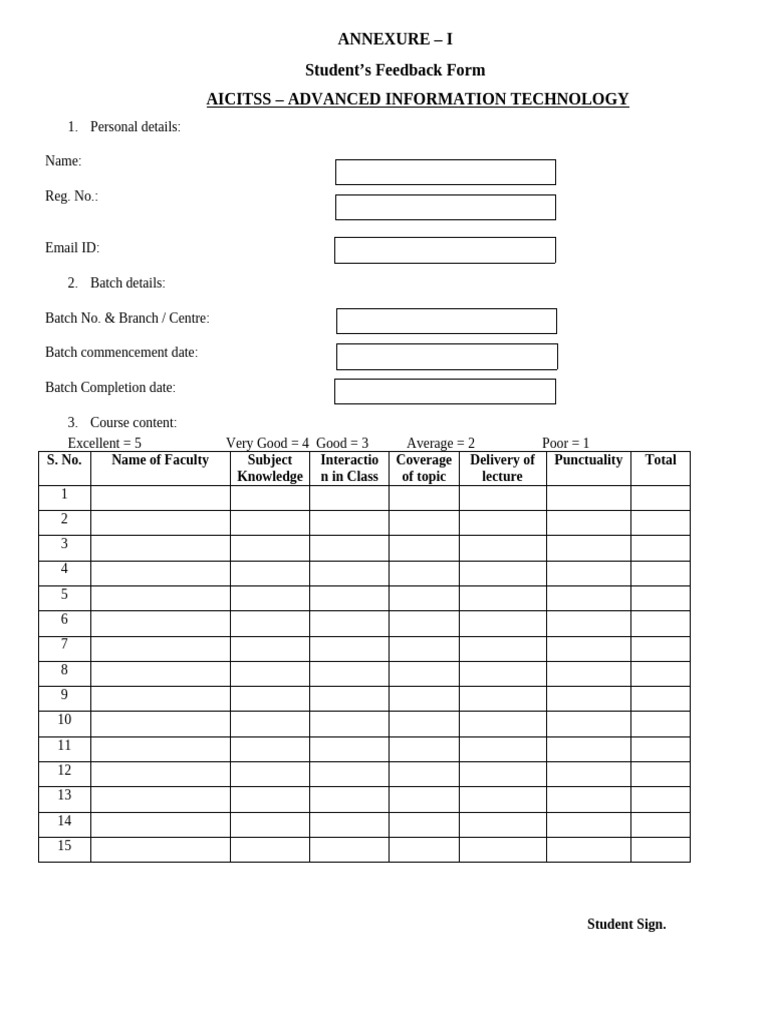 Feedback Form ADV. ITT | PDF
