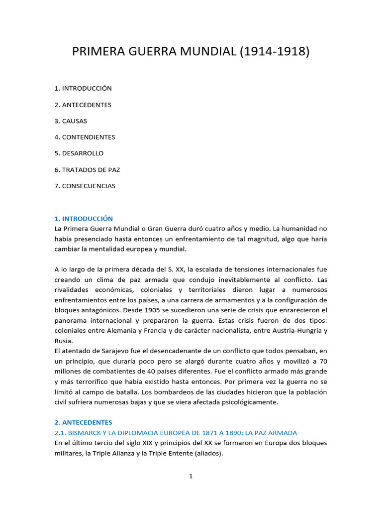 Causas y Consecuencias de la Primera Guerra Mundial | PDF | imperio ...